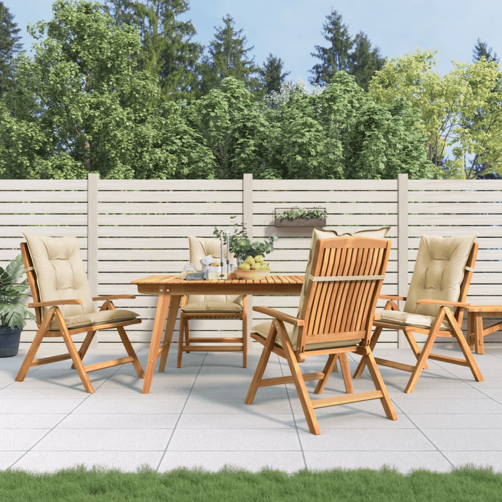 Chaises de jardin inclinables 4pcs et coussins bois massif teck
