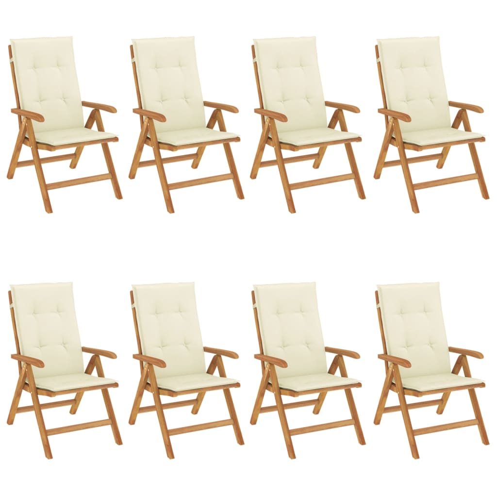 Image of vidaXL Reclining Garden Chairs with Cushions 8 pcs Solid Wood Teak