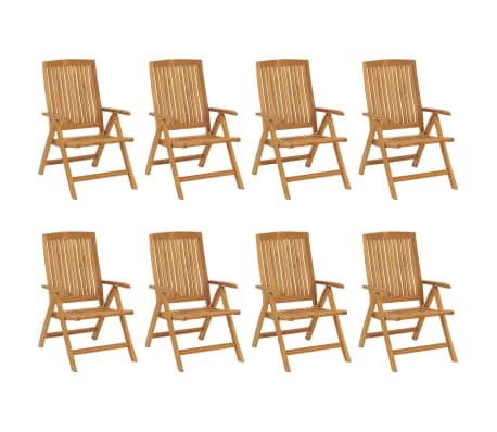 vidaXL Reclining Patio Chairs with Cushions 8 pcs Solid Wood Teak