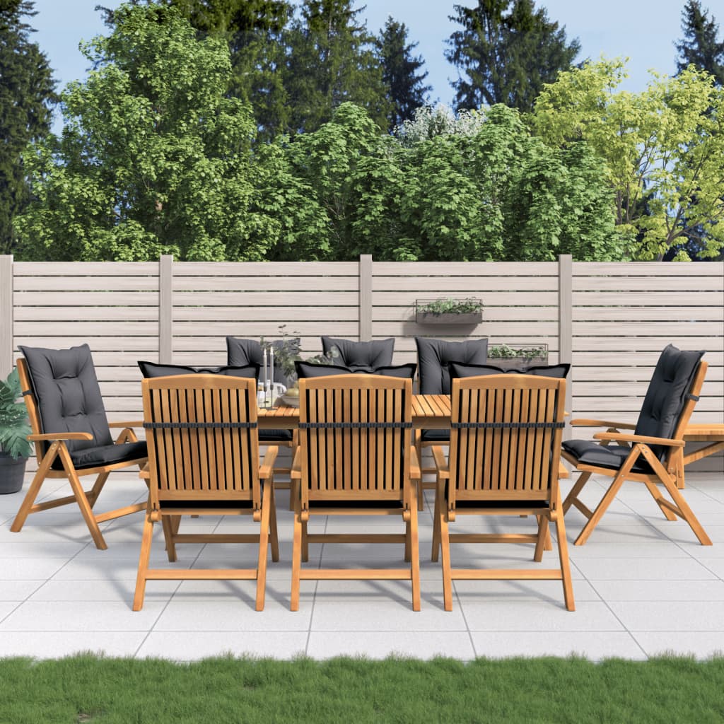 Chaises de jardin inclinables et coussins lot de 8 teck solide