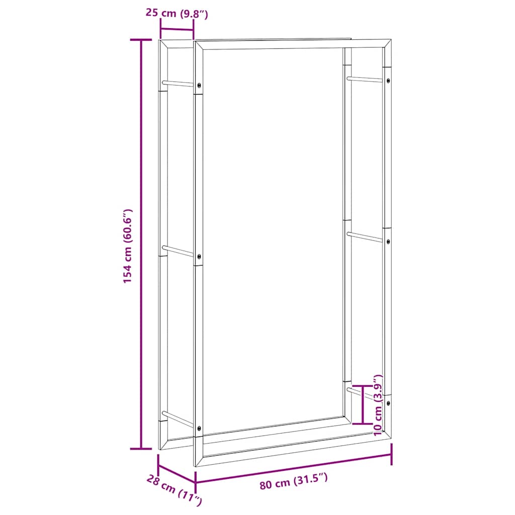 Haardhoutrek 80x28x154 cm roestvrij staal image 10