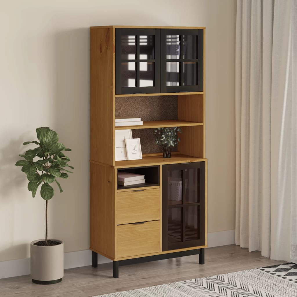 vidaXL Highboard mit Glastüren FLAM 80x40x180 cm Massivholz Kiefer