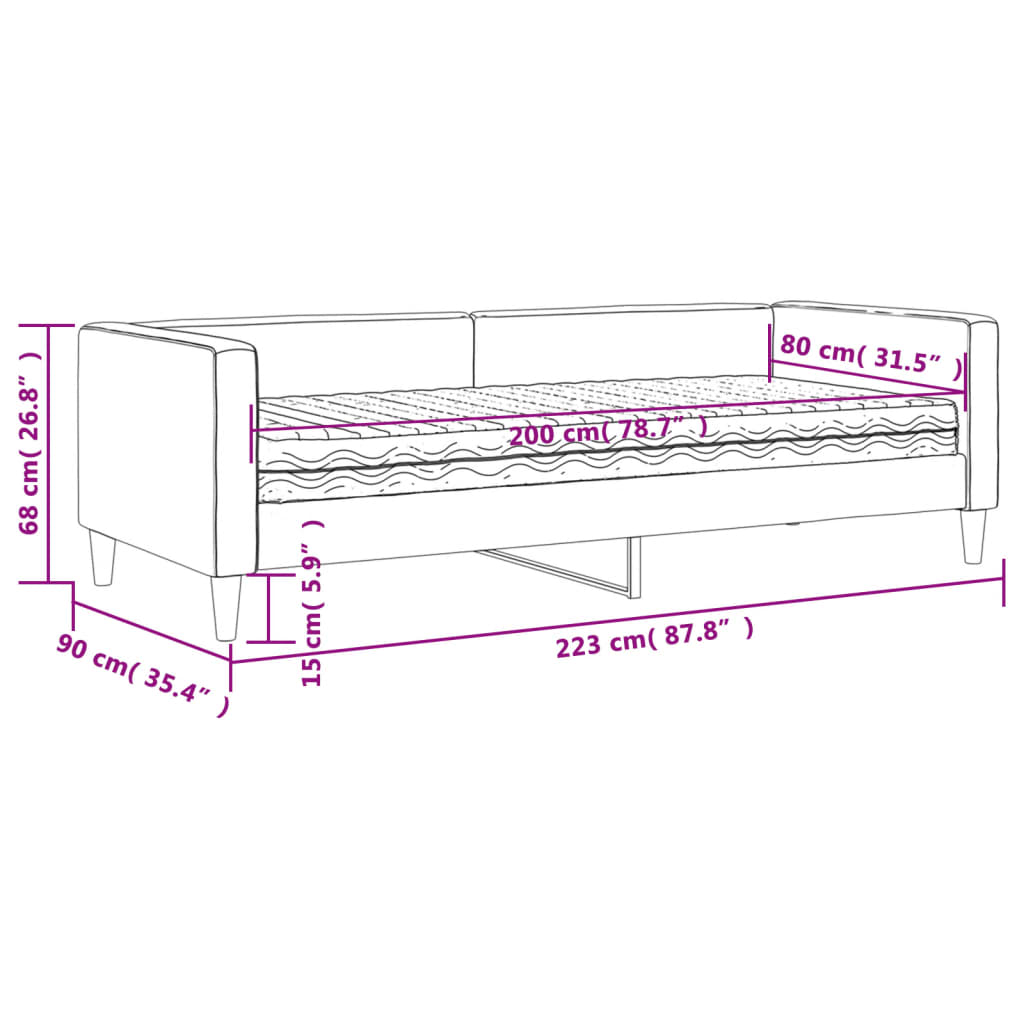 Sofa z materacem do spania, jasnoszara, 80x200 cm, tkanina