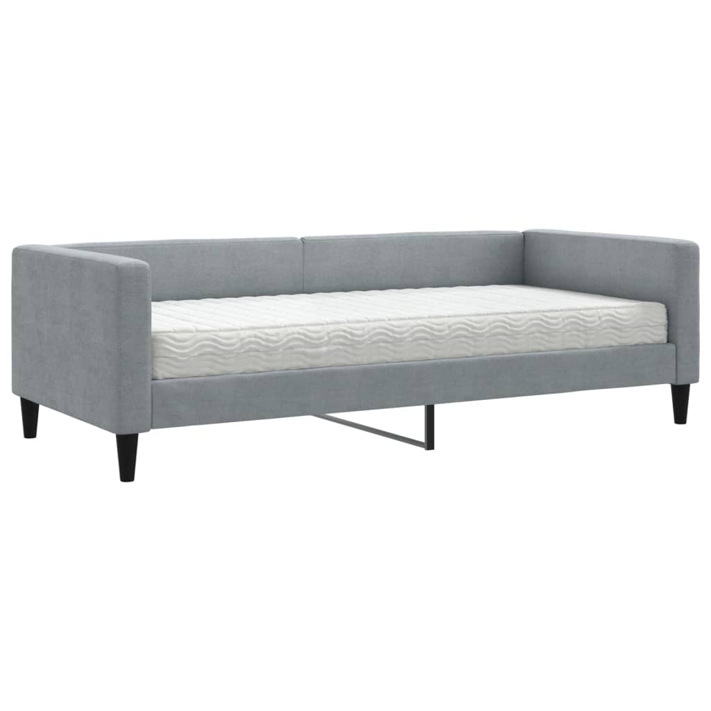 vidaXL Pat de zi cu saltea, gri deschis, 90x200 cm, textil