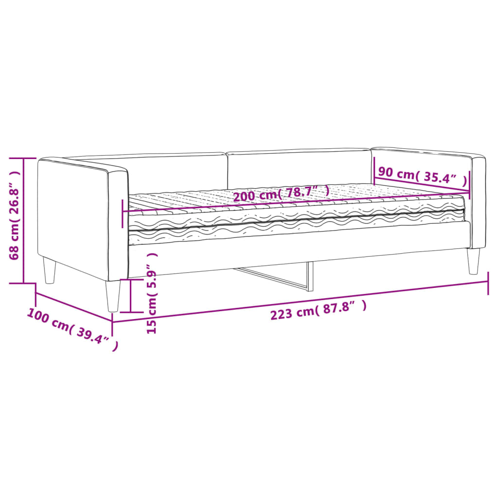 Sofa z materacem do spania, kolor taupe, 90x200 cm, tkanina