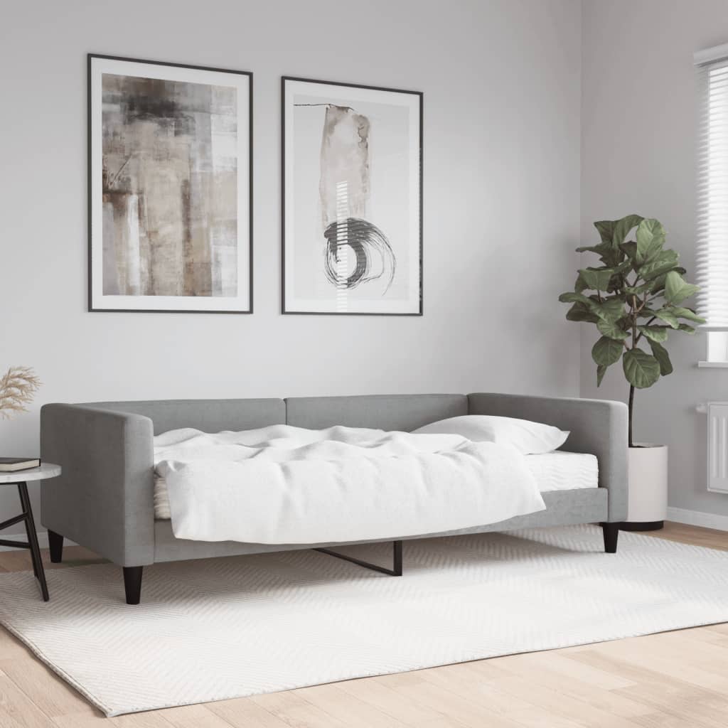 Daybed med skummadras 100 x 200 cm - stof, lysegrå