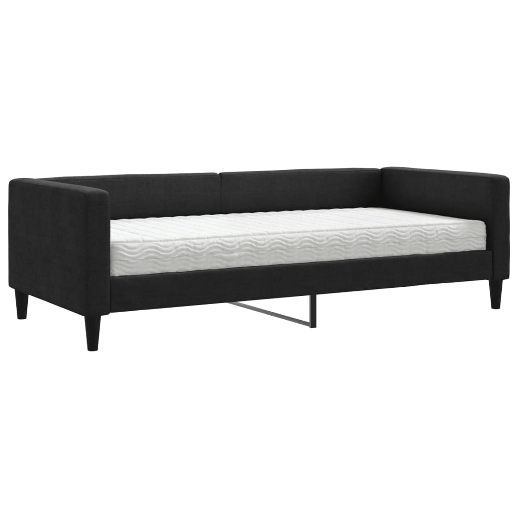 vidaXL Pat de zi cu saltea, negru, 90x190 cm, textil