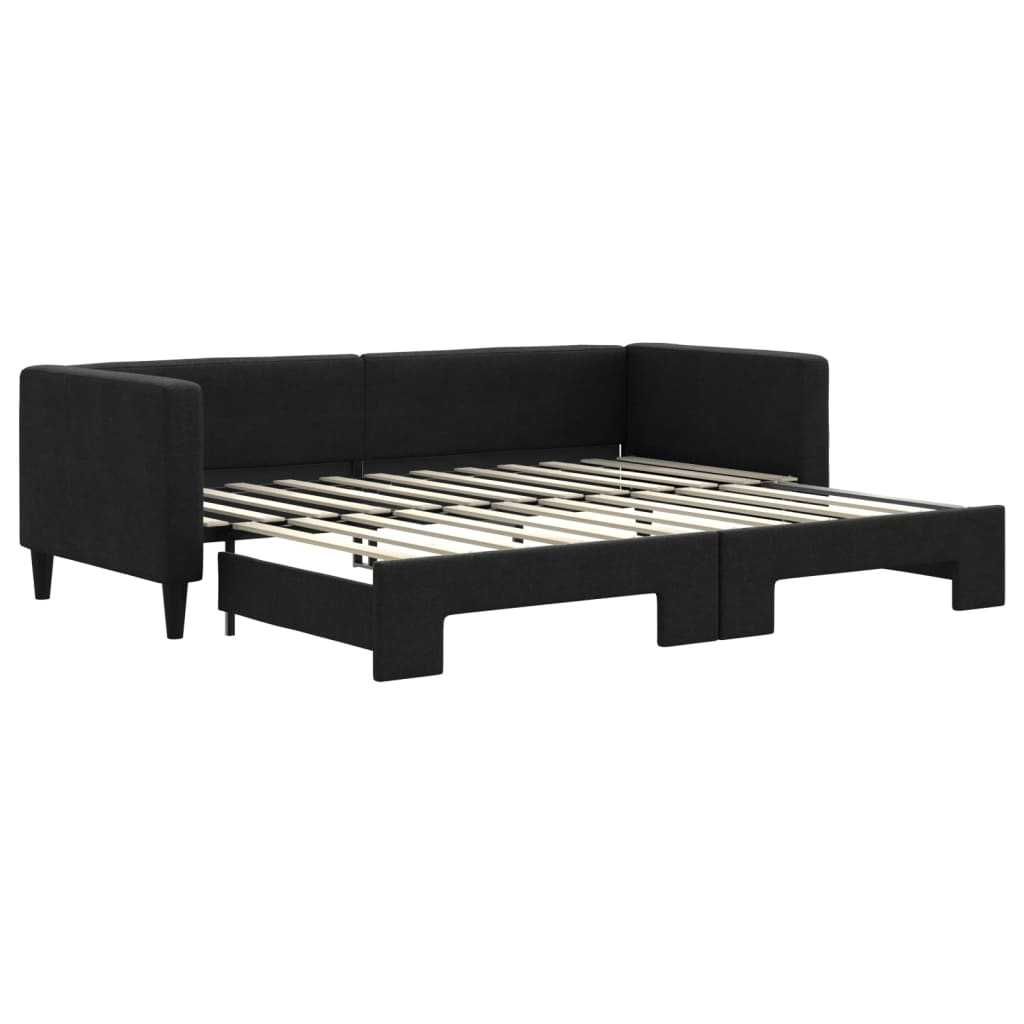 vidaXL Pat de zi cu extensie, negru, 80x200 cm, textil