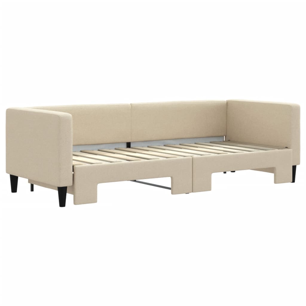 vidaXL Slaapbank met onderschuifbed 80x200 cm stof crèmekleurig, foto 2