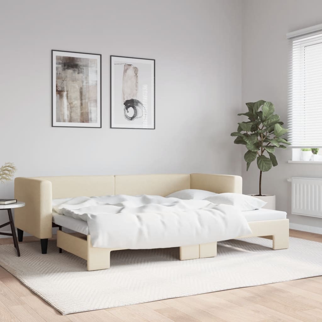 vidaXL Tagesbett Ausziehbar Creme 80x200 cm Stoff