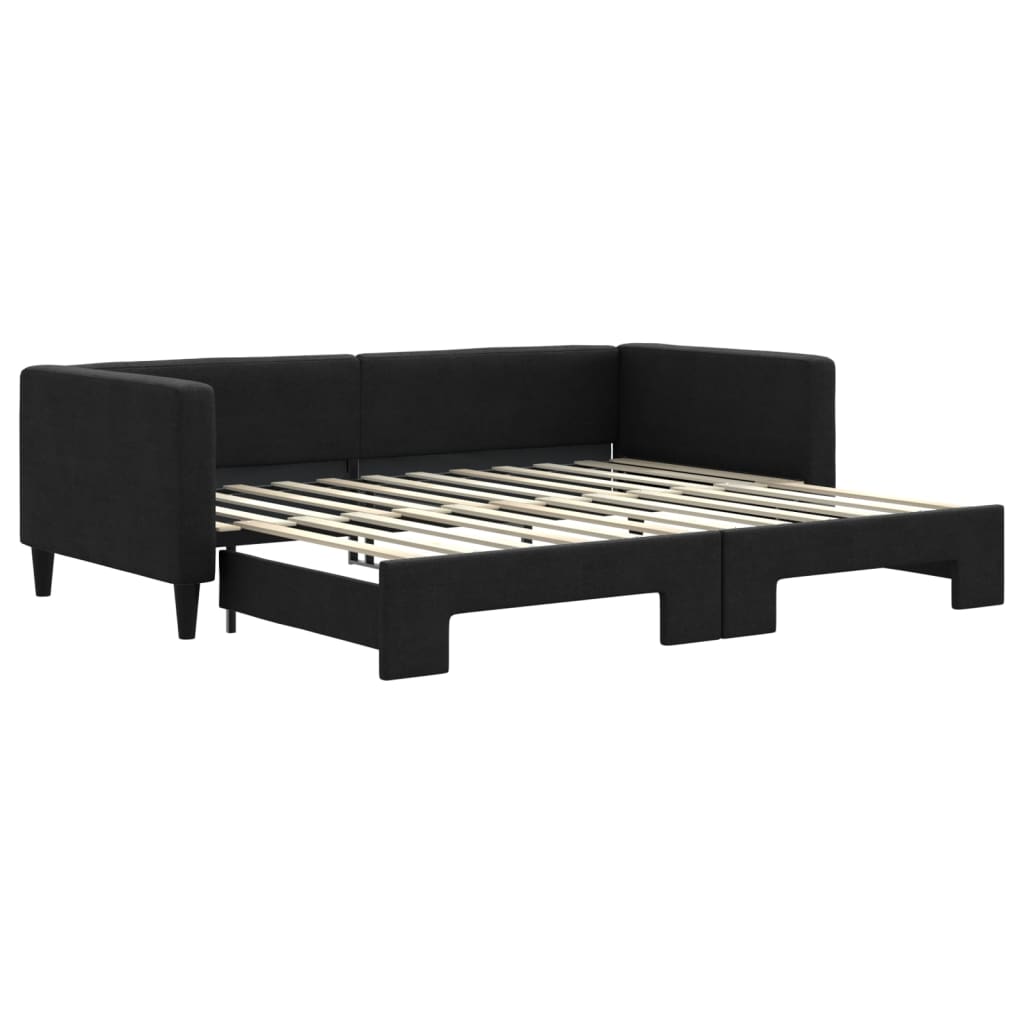 vidaXL Pat de zi cu extensie, negru, 90x200 cm, textil