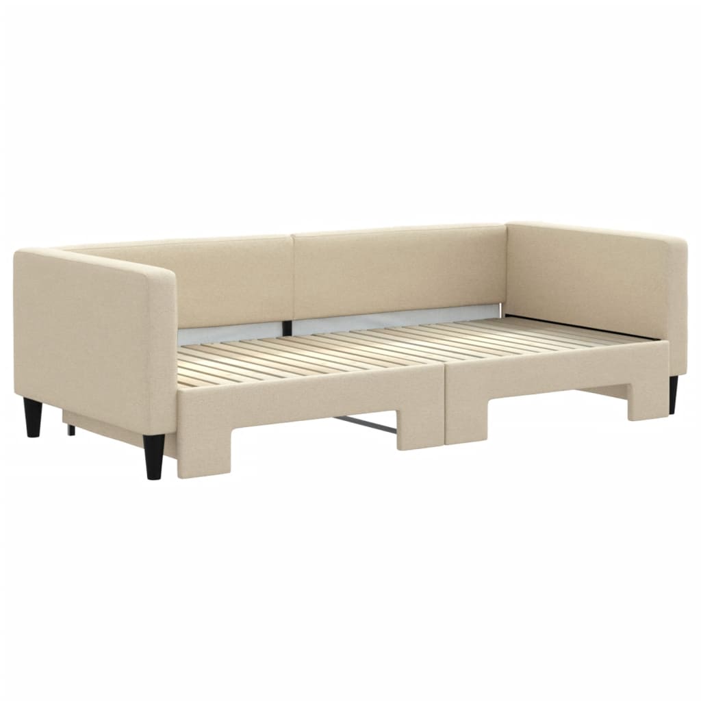 vidaXL Slaapbank met onderschuifbed 90x200 cm stof crèmekleurig, foto 2