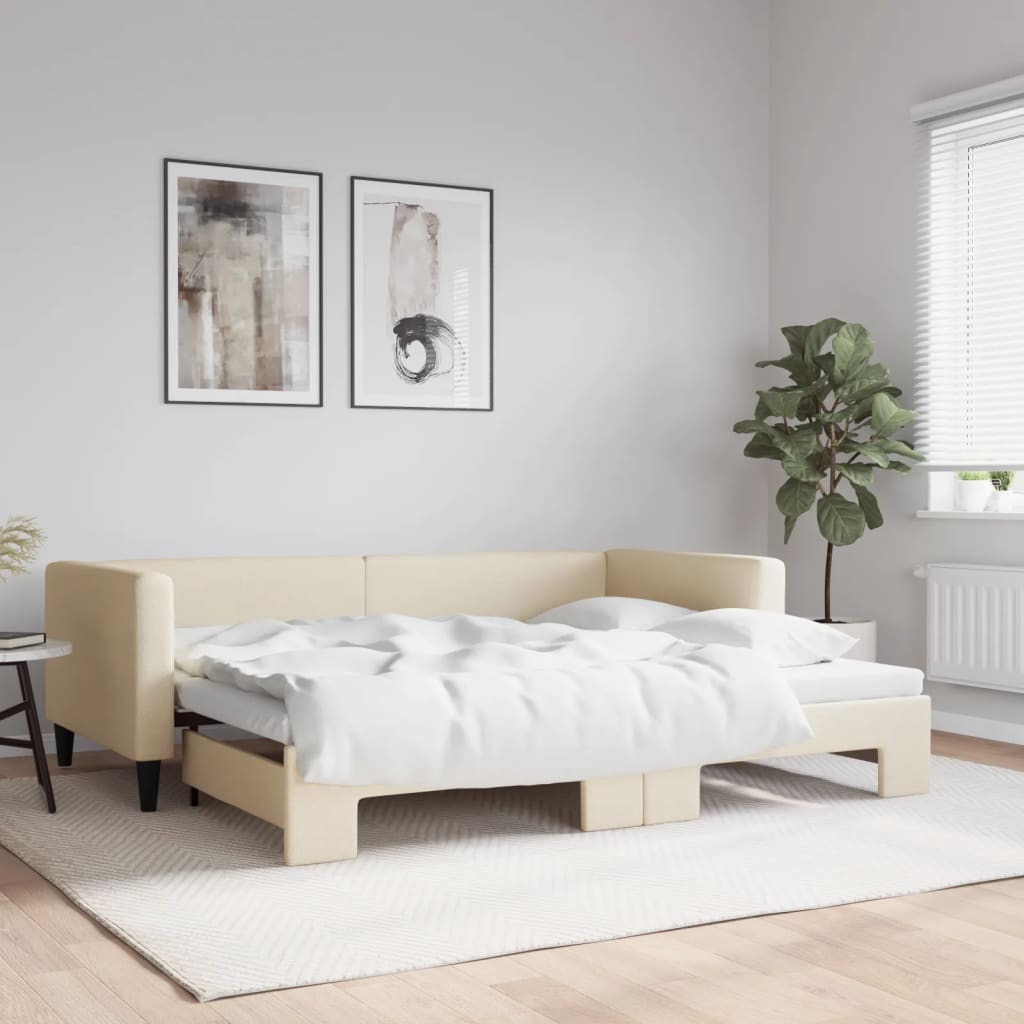 vidaXL Tagesbett Ausziehbar Creme 90x200 cm Stoff