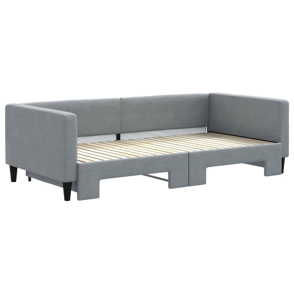vidaXL Slaapbank met onderschuifbed 100x200 cm stof lichtgrijs grijs, foto 2