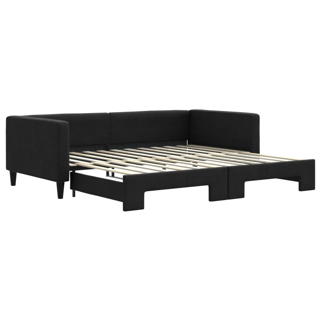 vidaXL Pat de zi cu extensie, negru, 100x200 cm, textil