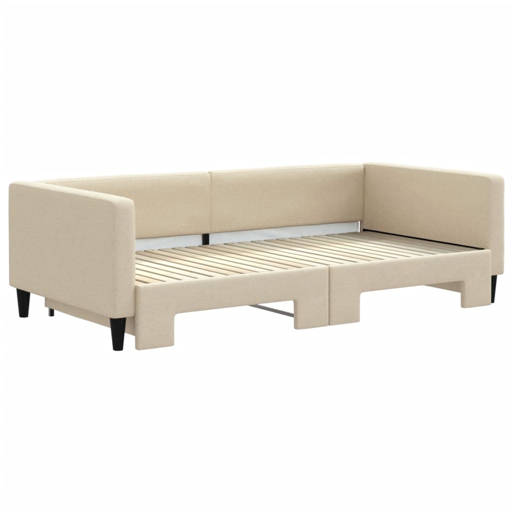 vidaXL Slaapbank met onderschuifbed 100x200 cm stof crèmekleurig, foto 2