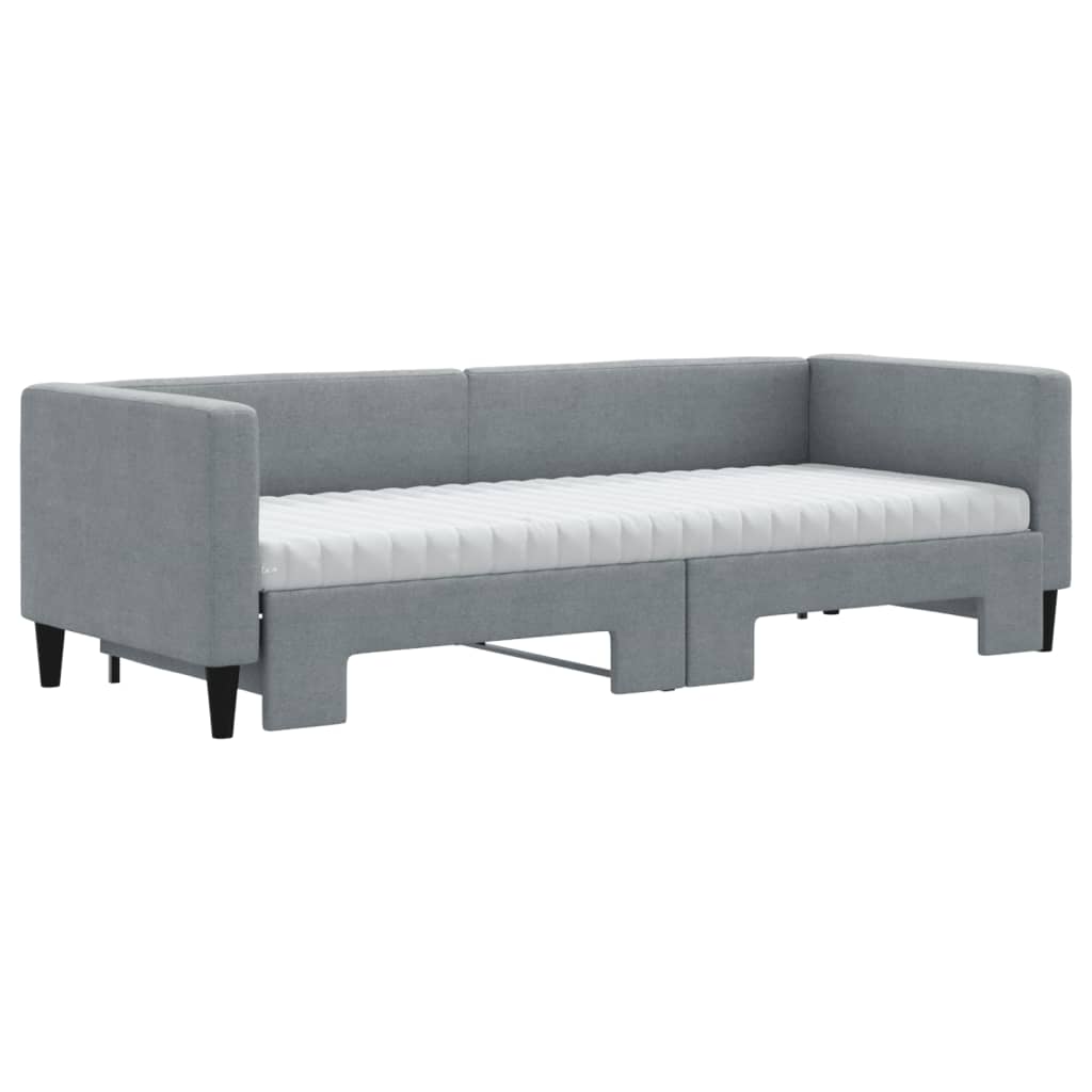 vidaXL Slaapbank onderschuifbed en matrassen 80x200 cm stof lichtgrijs grijs, foto 2