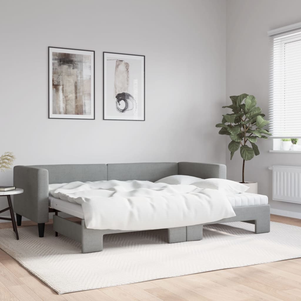 vidaXL daybed med udtræk og madras 80x200 cm stof lysegrå
