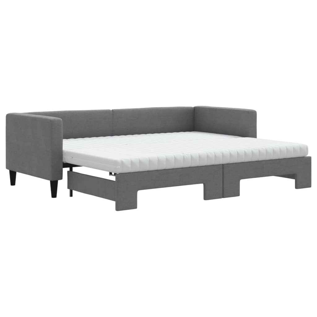 vidaXL Slaapbank onderschuifbed matrassen 80x200 cm stof donkergrijs grijs, foto 3