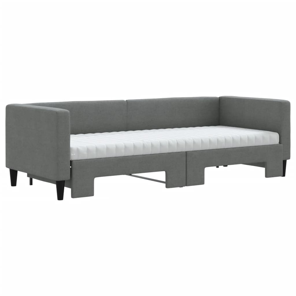 vidaXL Slaapbank onderschuifbed matrassen 80x200 cm stof donkergrijs grijs, foto 2