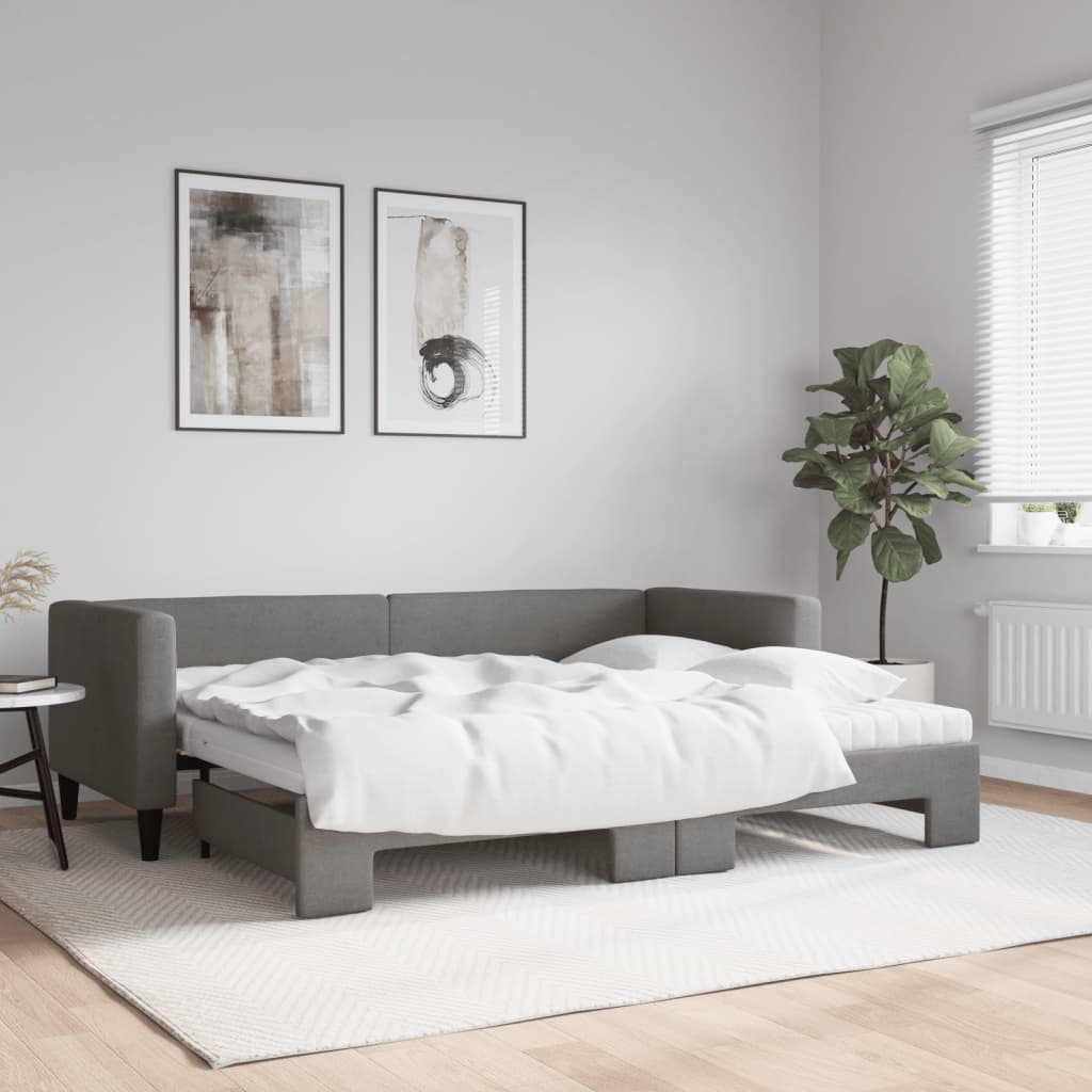 vidaXL daybed med udtræk og madras 80x200 cm stof mørkegrå