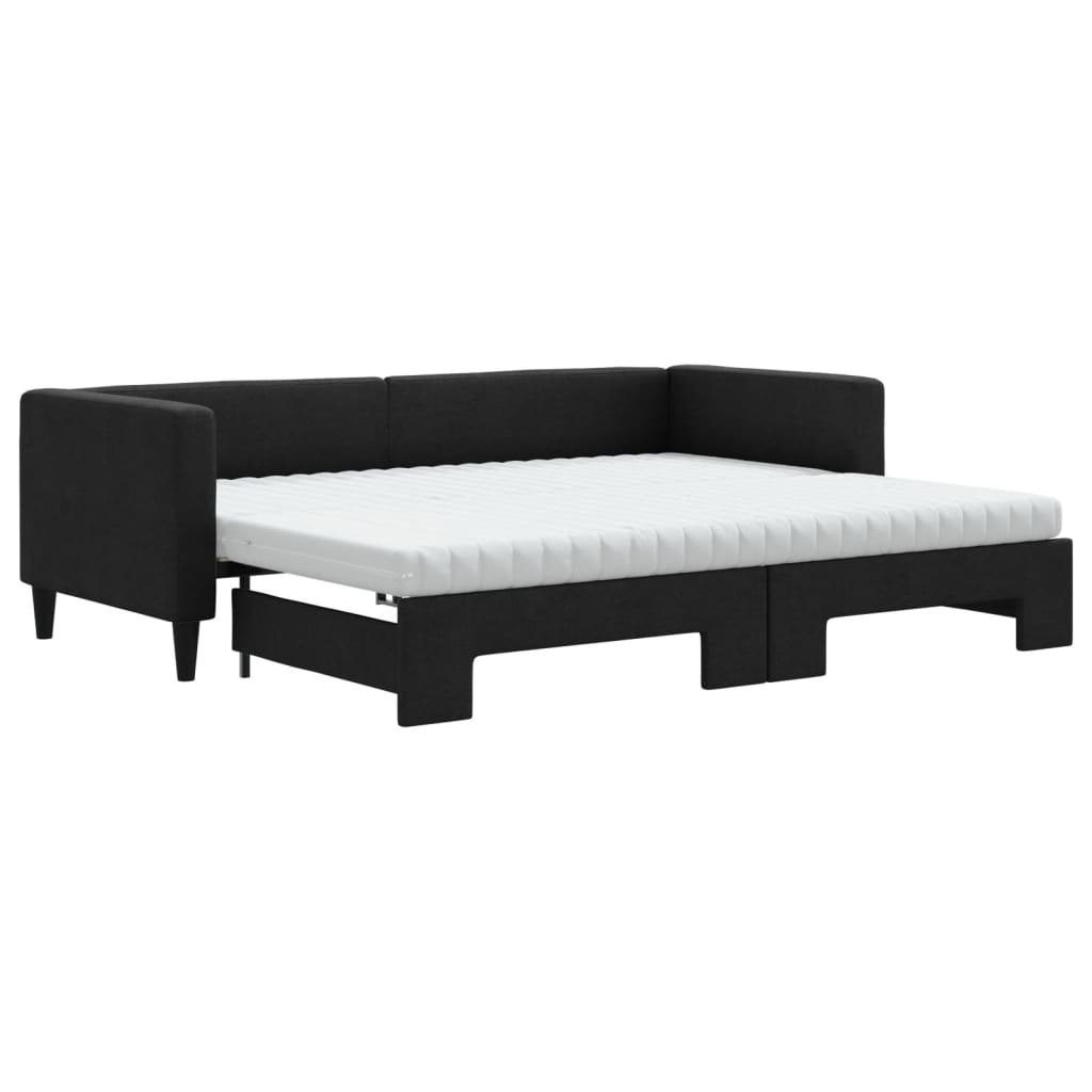 vidaXL Slaapbank met onderschuifbed en matrassen 80x200 cm stof zwart, foto 3
