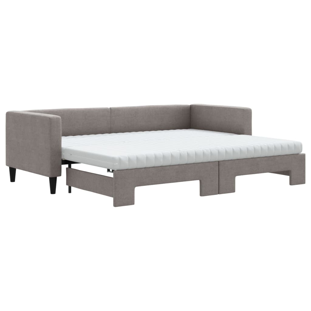 vidaXL Slaapbank met onderschuifbed en matrassen 80x200 cm stof taupe, foto 3