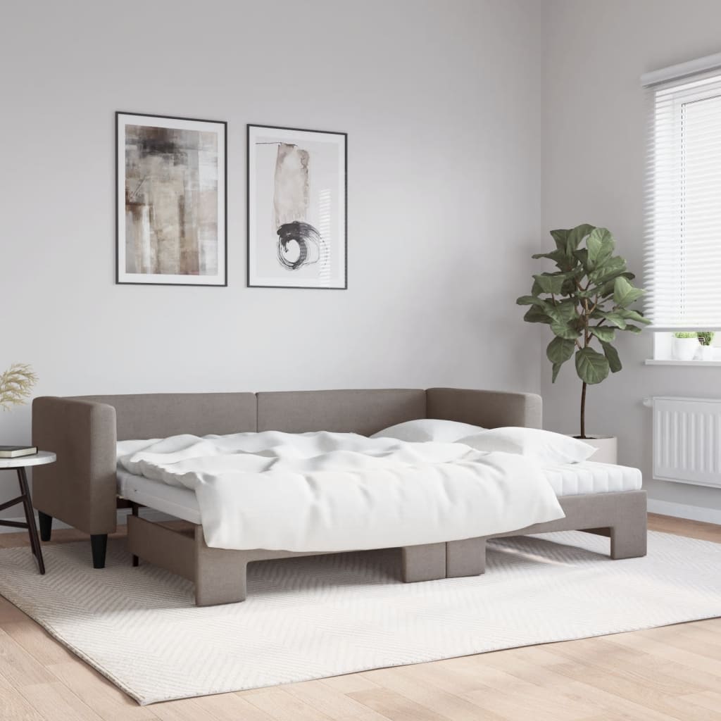 vidaXL Tagesbett Ausziehbar mit Matratzen Taupe 80x200 cm Stoff