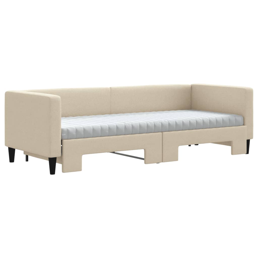 vidaXL Slaapbank met onderschuifbed en matrassen 80x200 cm stof crème, foto 2