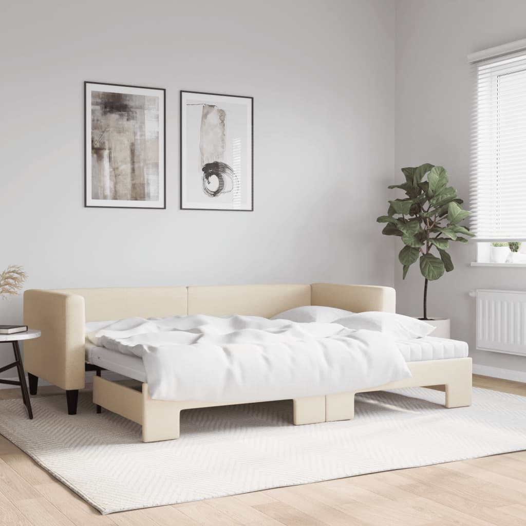 vidaXL Tagesbett Ausziehbar mit Matratzen Creme 80x200 cm Stoff