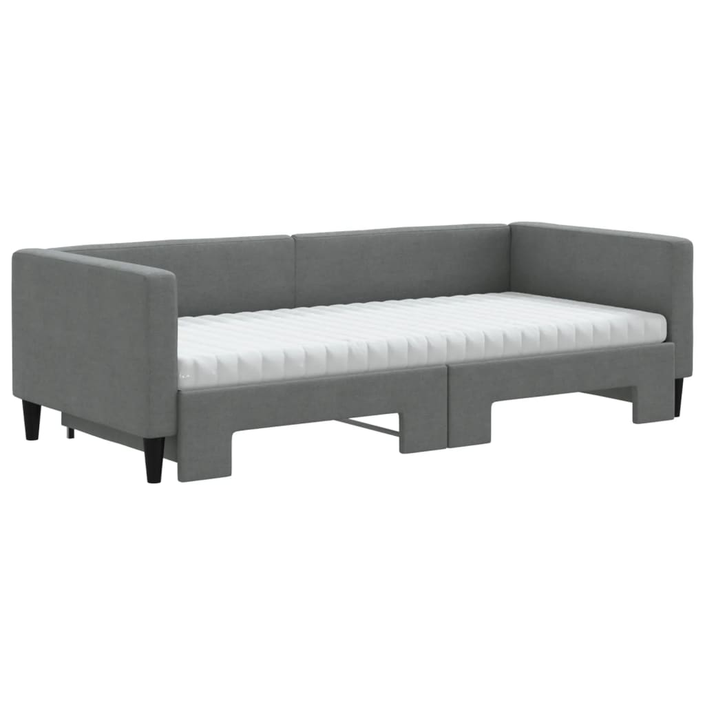 vidaXL Slaapbank onderschuifbed matrassen 90x200 cm stof donkergrijs grijs, foto 2