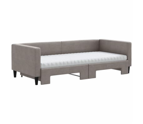 vidaXL Slaapbank met onderschuifbed en matrassen 90x200 cm stof taupe