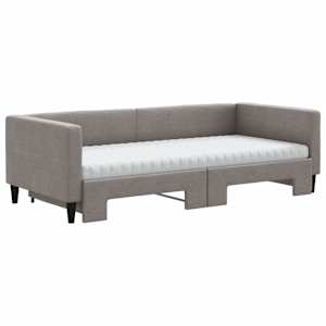vidaXL Slaapbank met onderschuifbed en matrassen 90x200 cm stof taupe