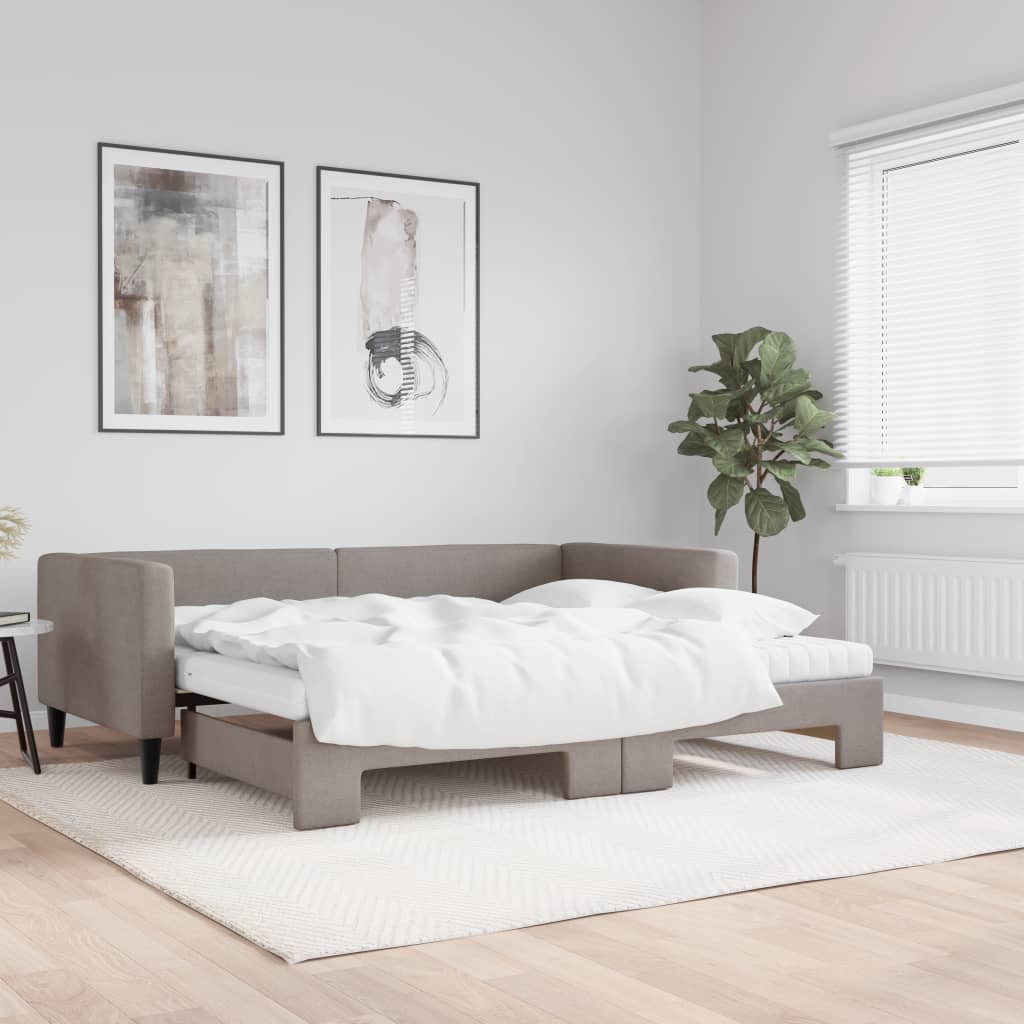 vidaXL daybed med udtræk og madras 90x200 cm stof gråbrun