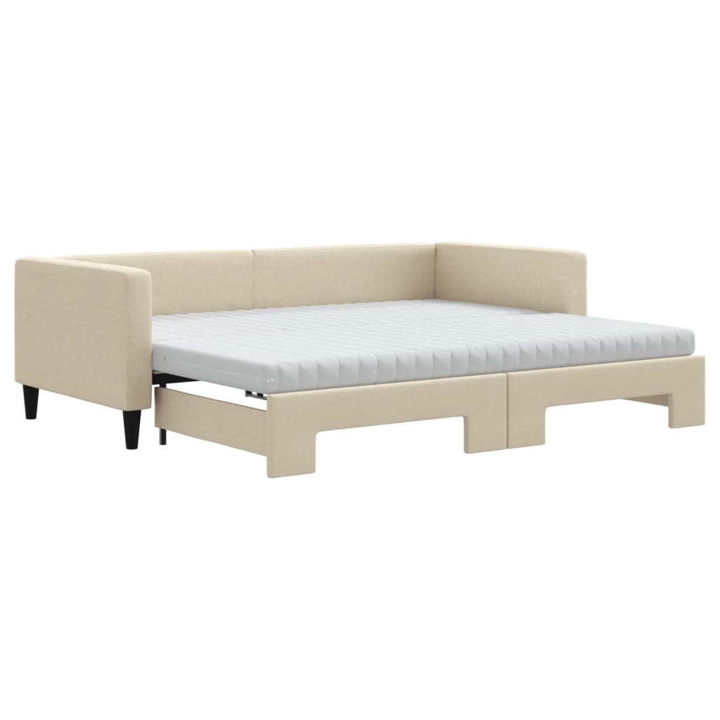 Thumbnail - vidaXL Tagesbett Ausziehbar mit Matratzen Creme 90x200 cm Stoff