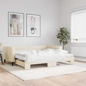 Válenda s přistýlkou a matracemi krémová 90 x 200 cm textil - obrázek 1