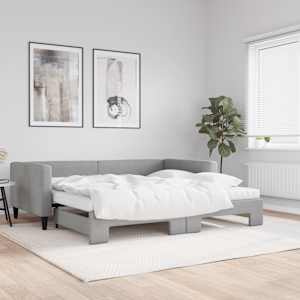 Válenda s přistýlkou a matracemi světle šedá 100x200 cm textil - obrázek 1