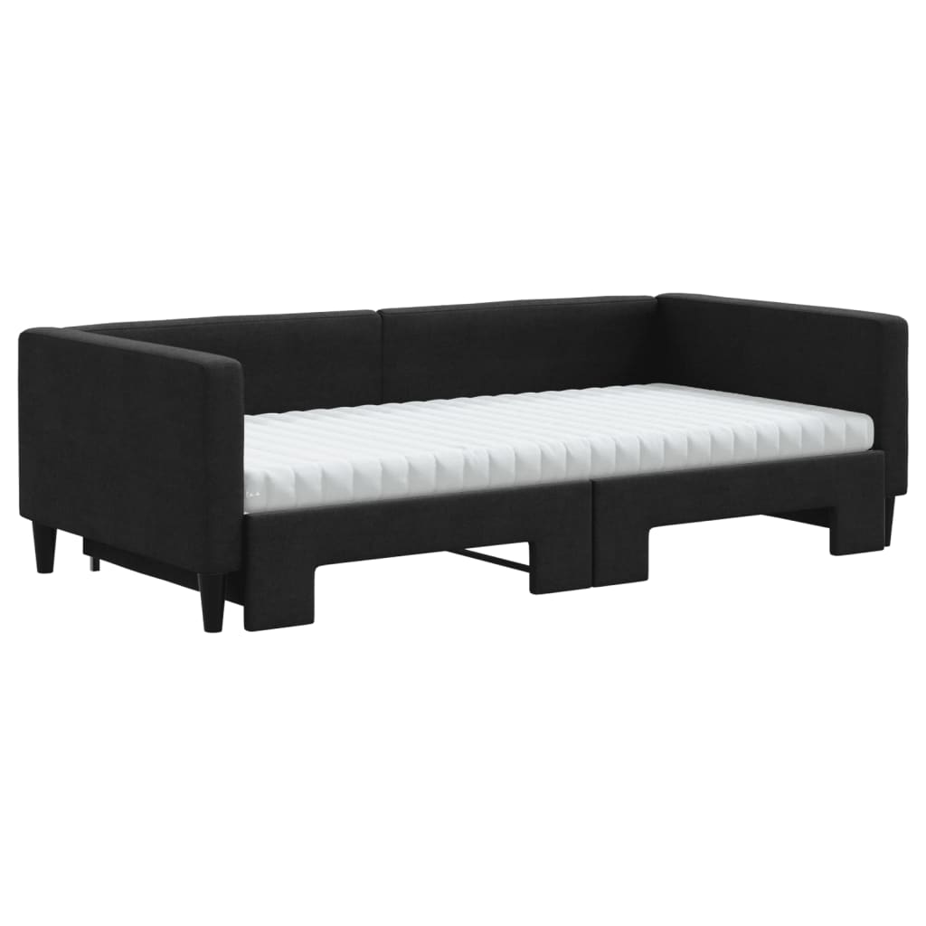vidaXL Slaapbank met onderschuifbed en matrassen 100x200 cm stof zwart, foto 2