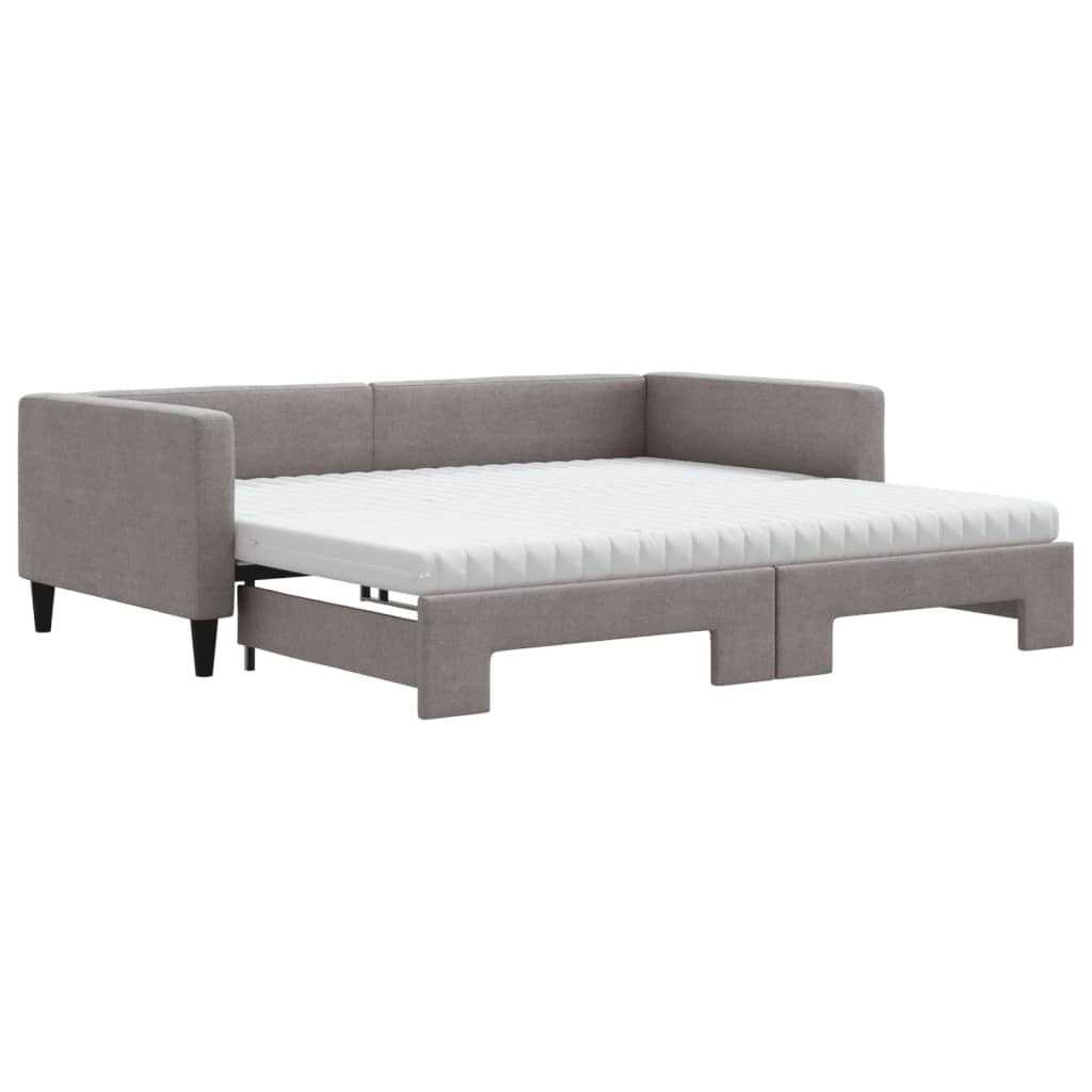 vidaXL Slaapbank met onderschuifbed en matrassen 100x200 cm stof taupe, foto 3