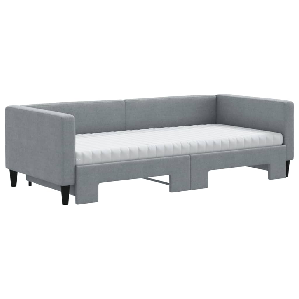 vidaXL Slaapbank onderschuifbed en matrassen 90x190 cm stof lichtgrijs afbeelding