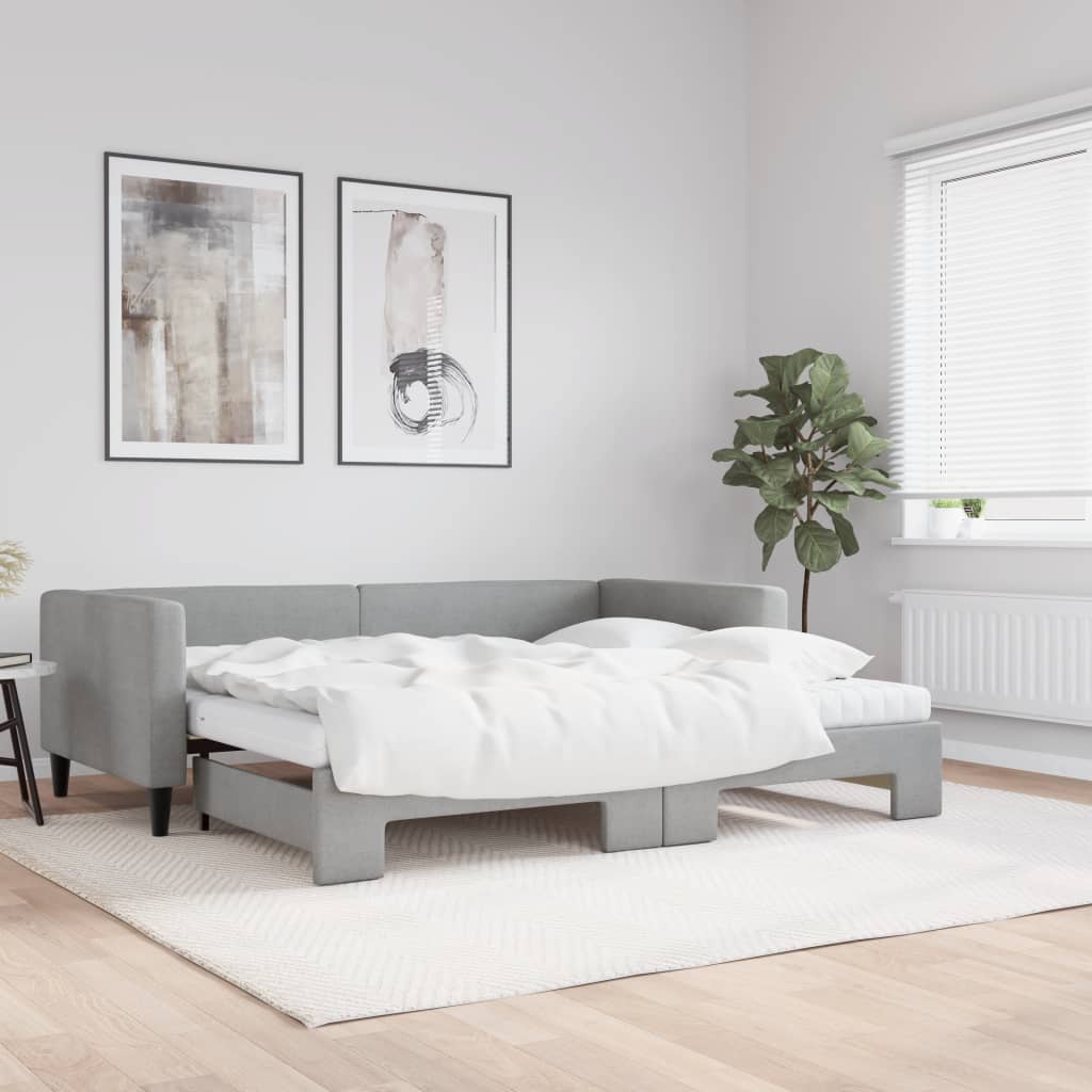 vidaXL daybed med udtræk og madras 90x190 cm stof lysegrå