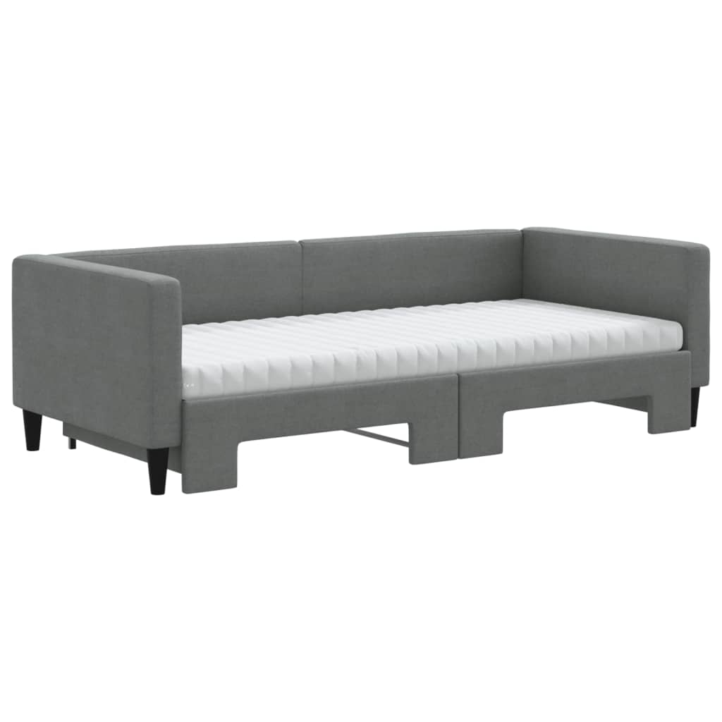 vidaXL Slaapbank onderschuifbed matrassen 90x190 cm stof donkergroen grijs, foto 2