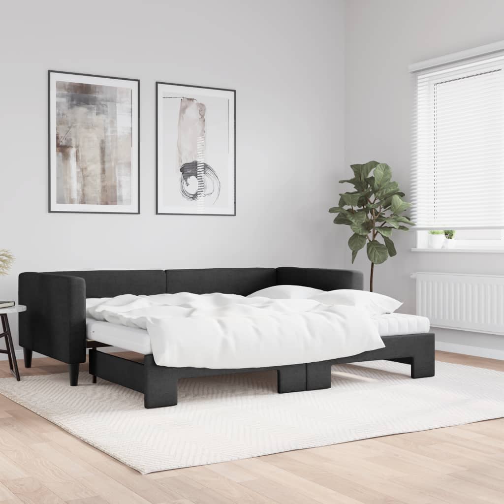 vidaXL daybed med udtræk og madras 90x190 cm stof sort