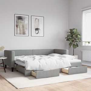 Válenda s přistýlkou a zásuvkami světle šedá 80 x 200 cm textil - obrázek 1
