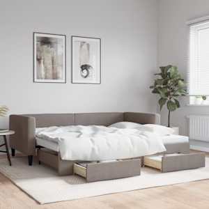Válenda s přistýlkou a zásuvkami taupe 90 x 200 cm textil - obrázek 1