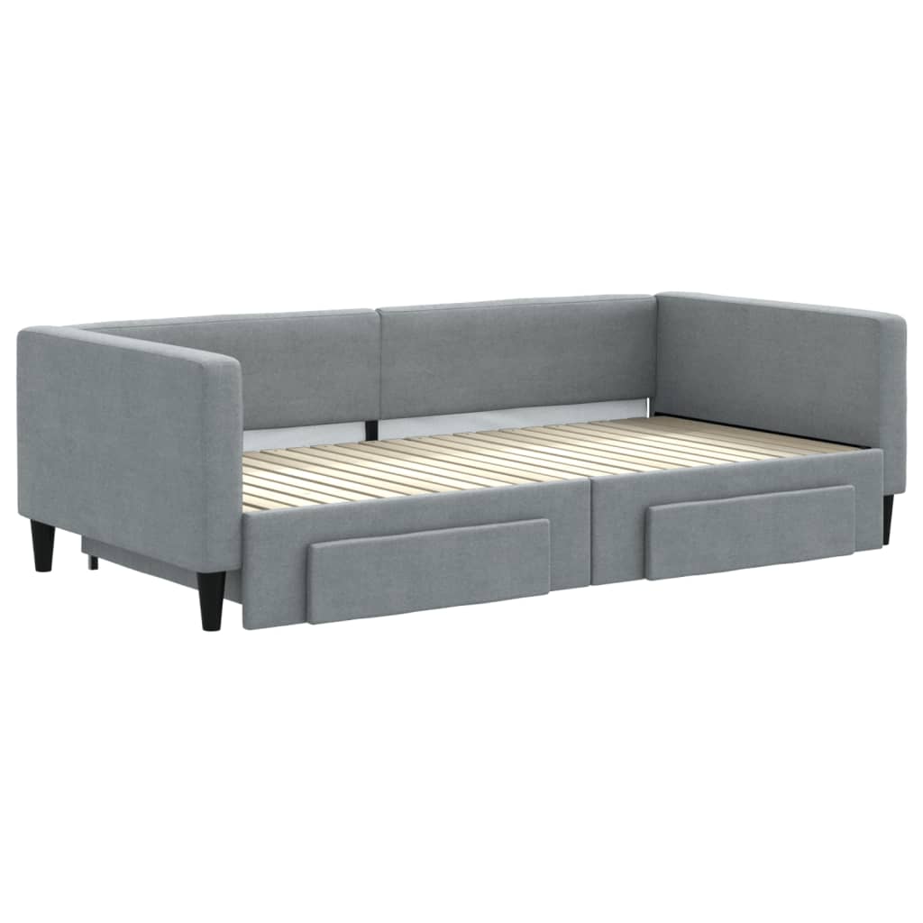 vidaXL Slaapbank onderschuifbed en lades 100x200 cm stof lichtgrijs afbeelding