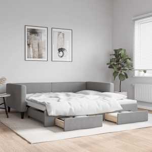 Válenda s přistýlkou a zásuvkami světle šedá 100x200 cm textil - obrázek 1