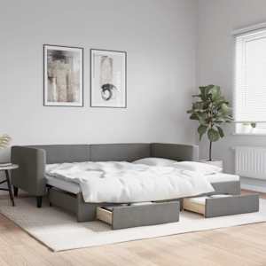 Válenda s přistýlkou a zásuvkami tmavě šedá 100 x 200 cm textil - obrázek 1