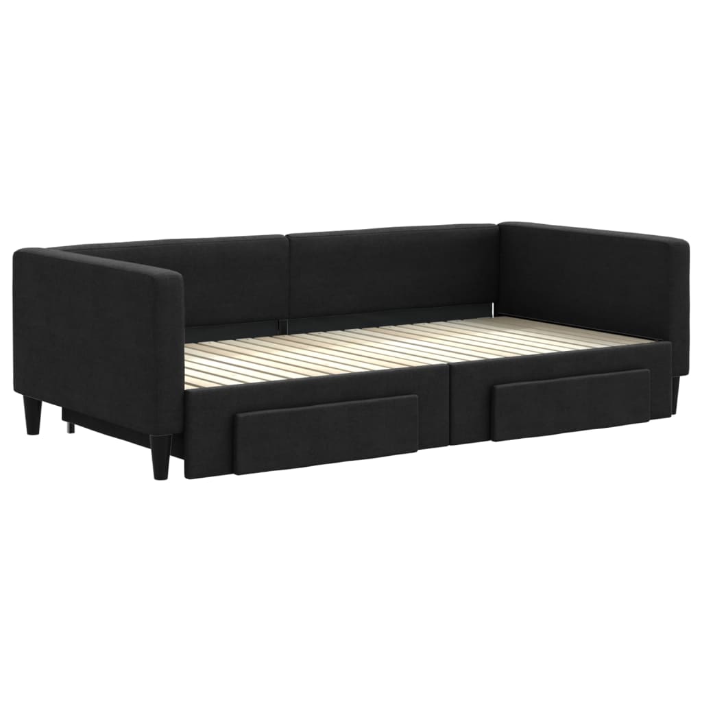 vidaXL Sofá-cama com gavetão e gavetas 100x200 cm tecido preto