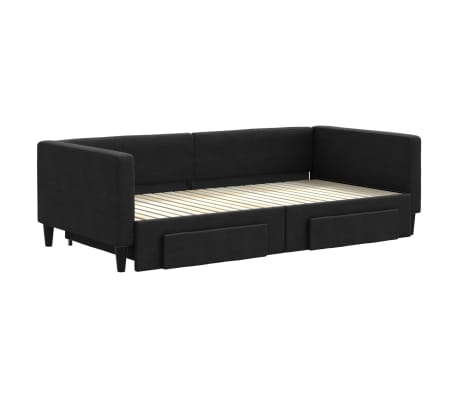 vidaXL Sofá-cama com gavetão e gavetas 100x200 cm tecido preto